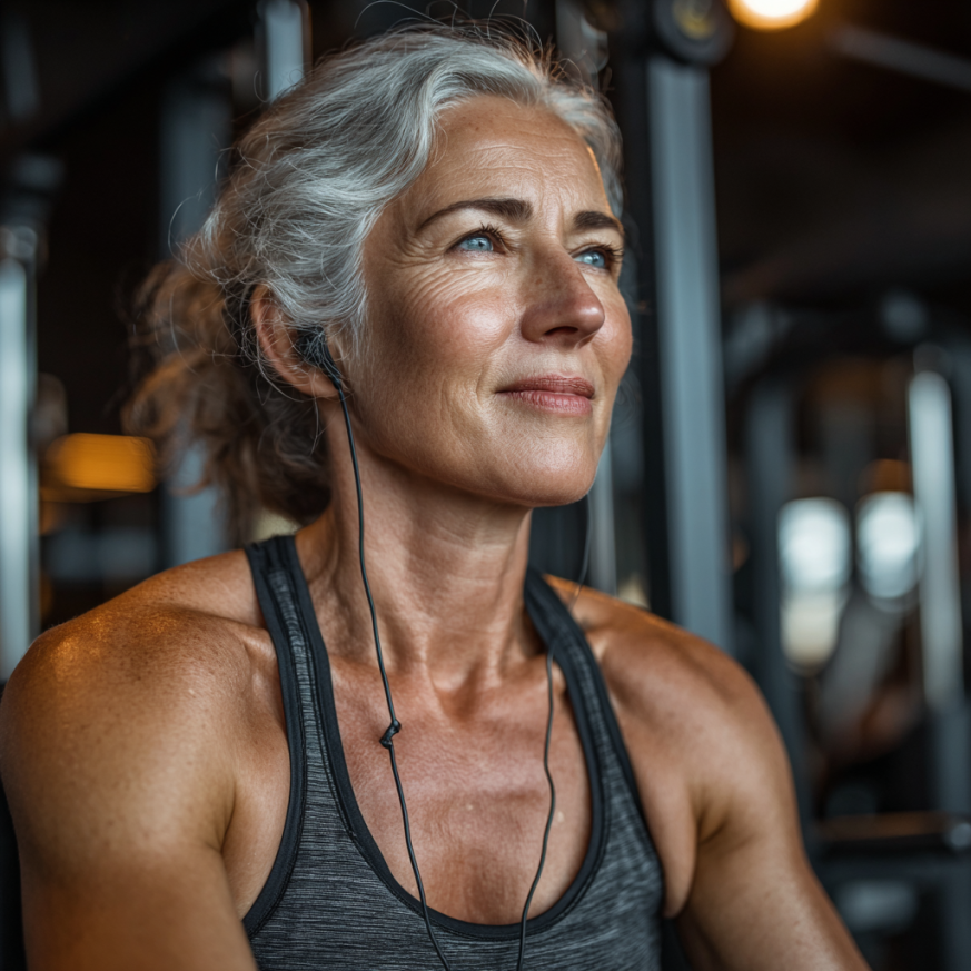 Grup de adulți mature participând la sesiuni de wellness